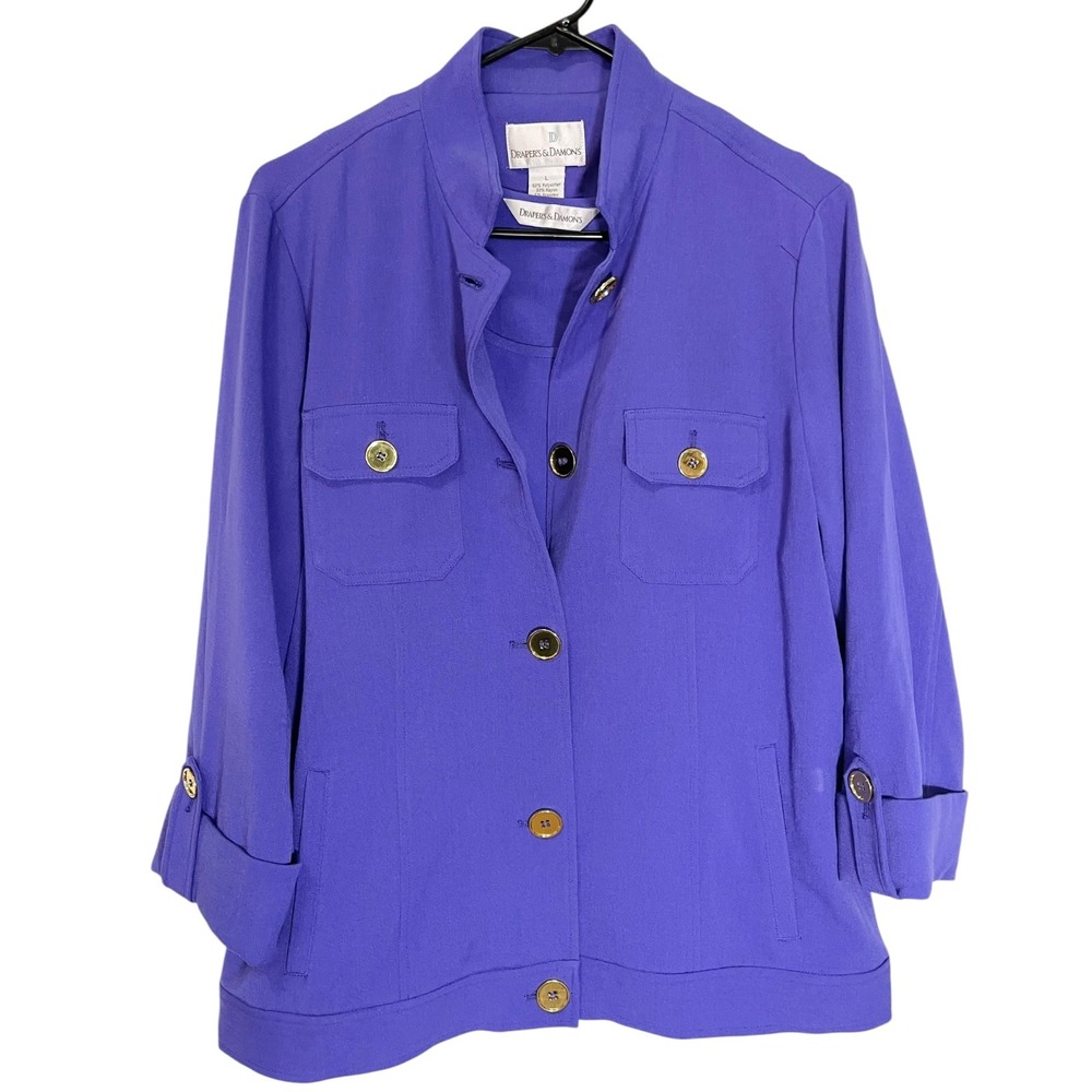 Drapers & Damons L Purple 2 Piece Jacket Tank Set Gold Button Career Royalcore